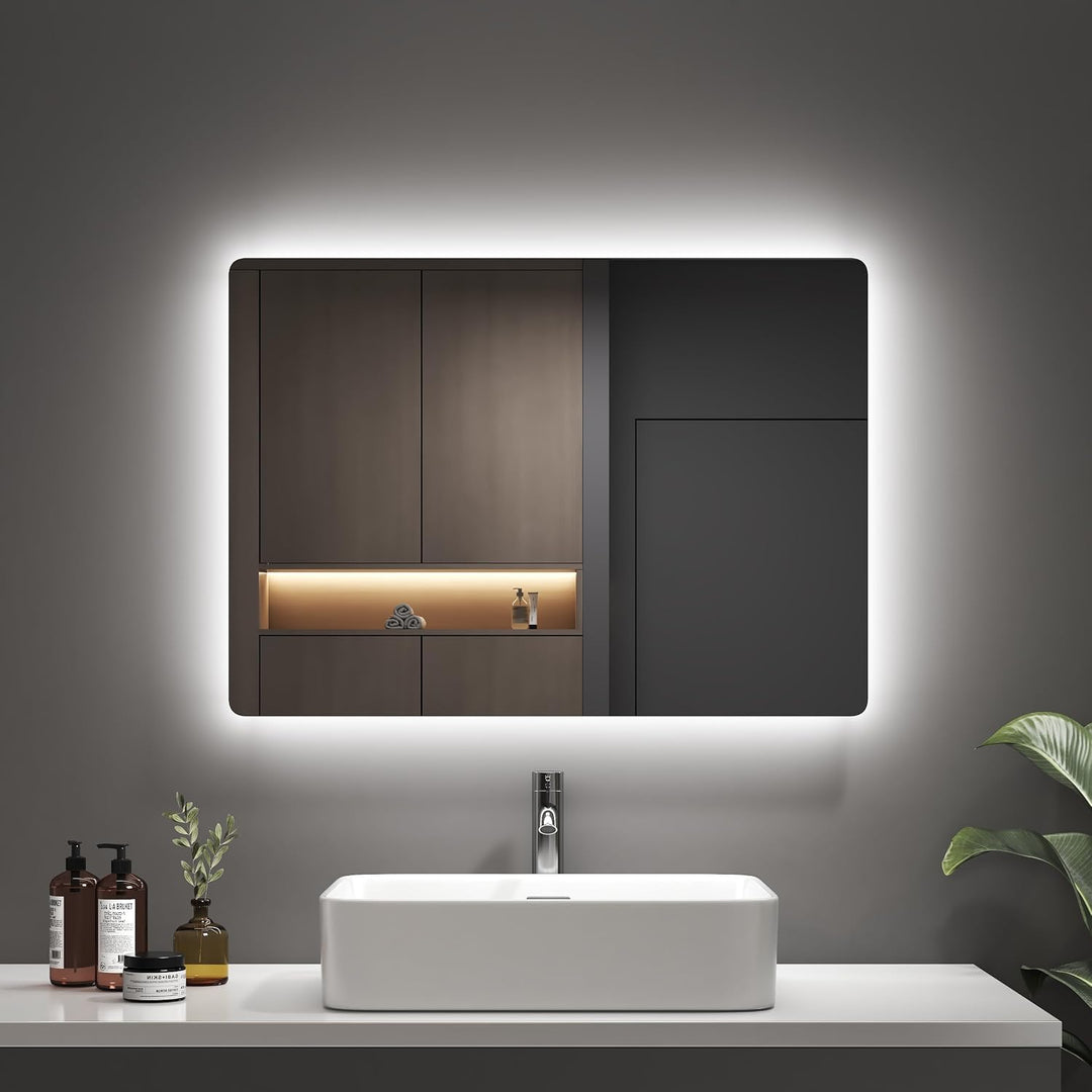 EMKE Badspiegel mit Beleuchtung 50x70 cm Badezimmerspiegel mit Beleuchtung Kaltweiss-Licht 6500K Wan