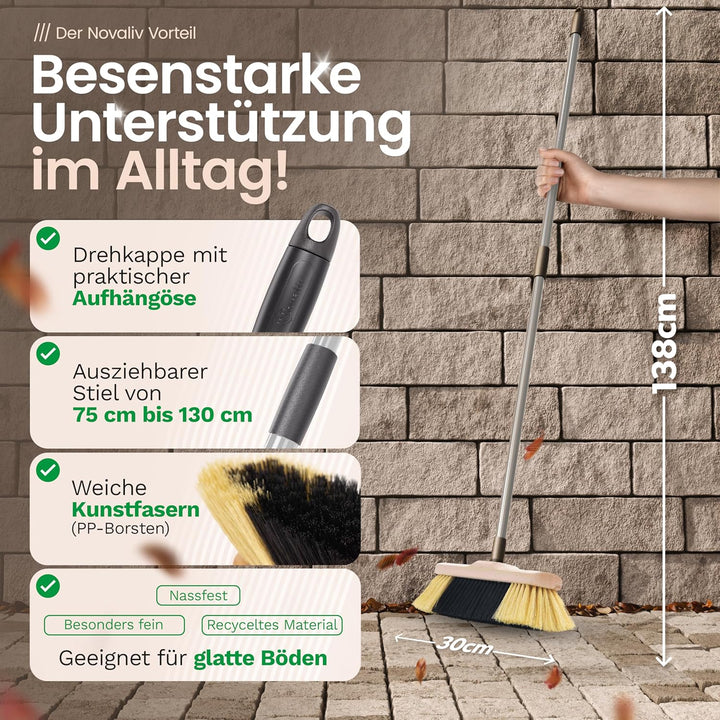 Novaliv Besen Set I Kehrgarnitur Zimmerbesen mit Teleskopstiel Kehrblech I feine Kunstborsten I Hand