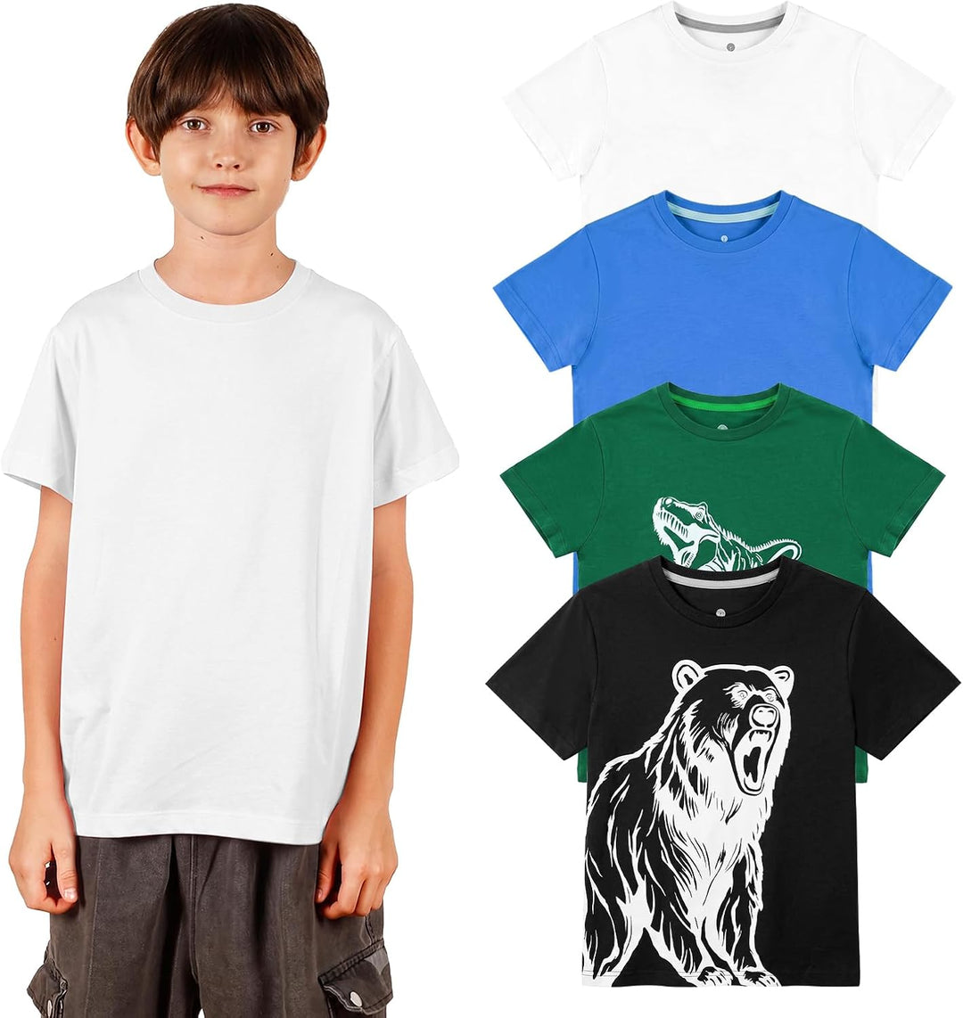 LAPASA Kinder T Shirt 100% Baumwolle 4er Pack Unisex 3-13 Jahre/ 95-165 Jungen Mädchen K01 3-4 Jahre