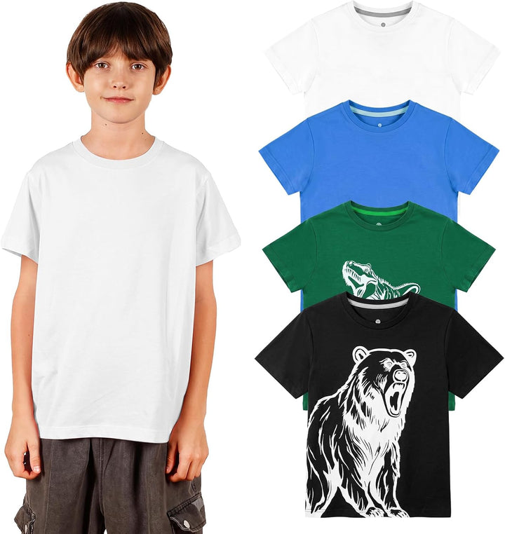 LAPASA Kinder T Shirt 100% Baumwolle 4er Pack Unisex 3-13 Jahre/ 95-165 Jungen Mädchen K01 3-4 Jahre