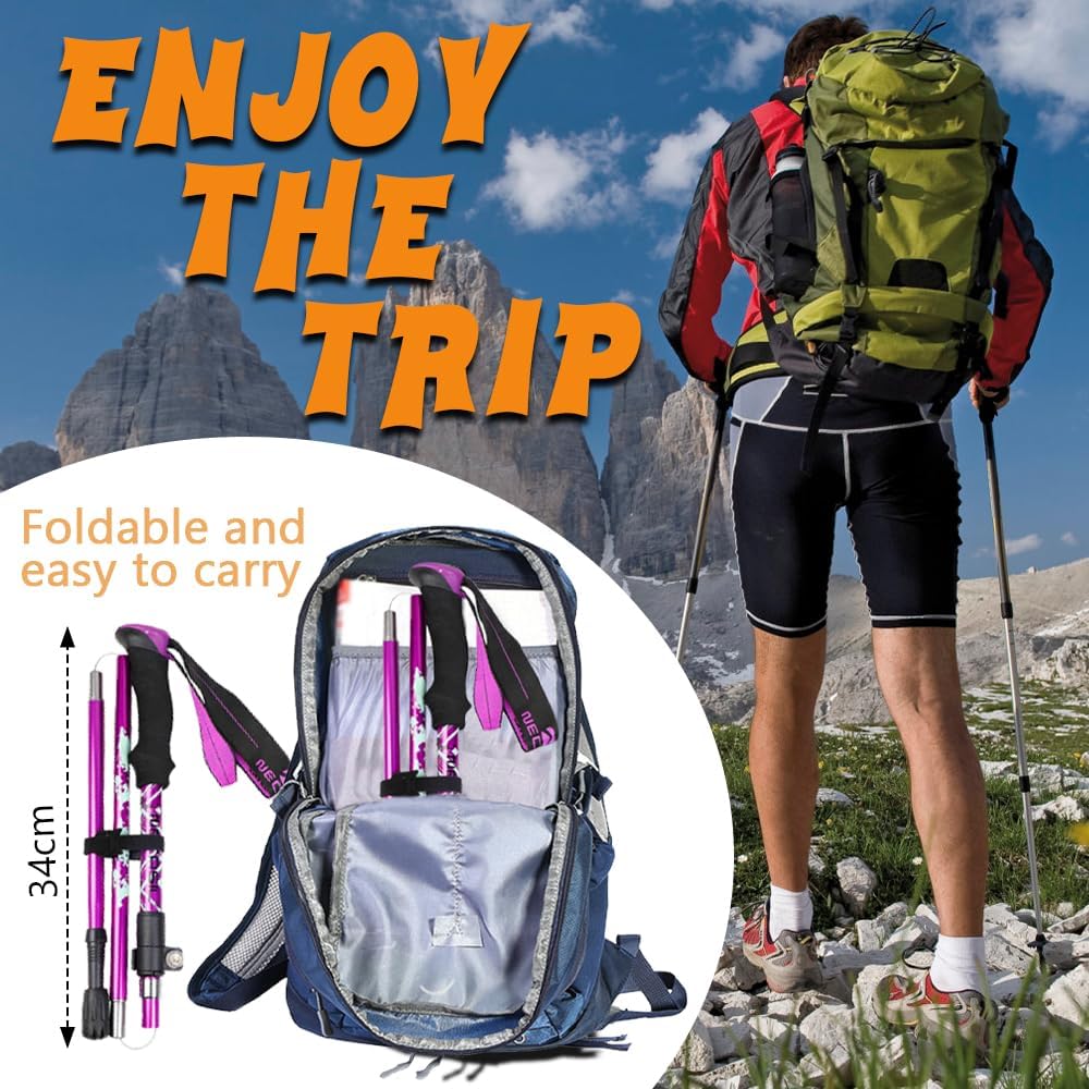 HOVIN Walking Stöcke Damen,Wanderstöcke Faltbar 105-125cm,Trekkingstöcke mit Gummipuffers für Trekki