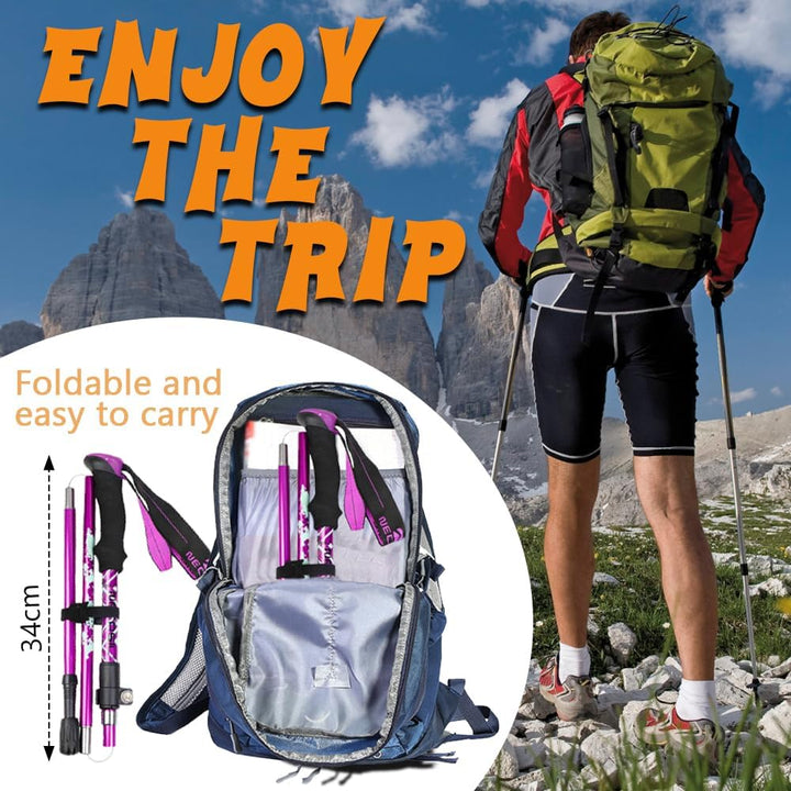 HOVIN Walking Stöcke Damen,Wanderstöcke Faltbar 105-125cm,Trekkingstöcke mit Gummipuffers für Trekki