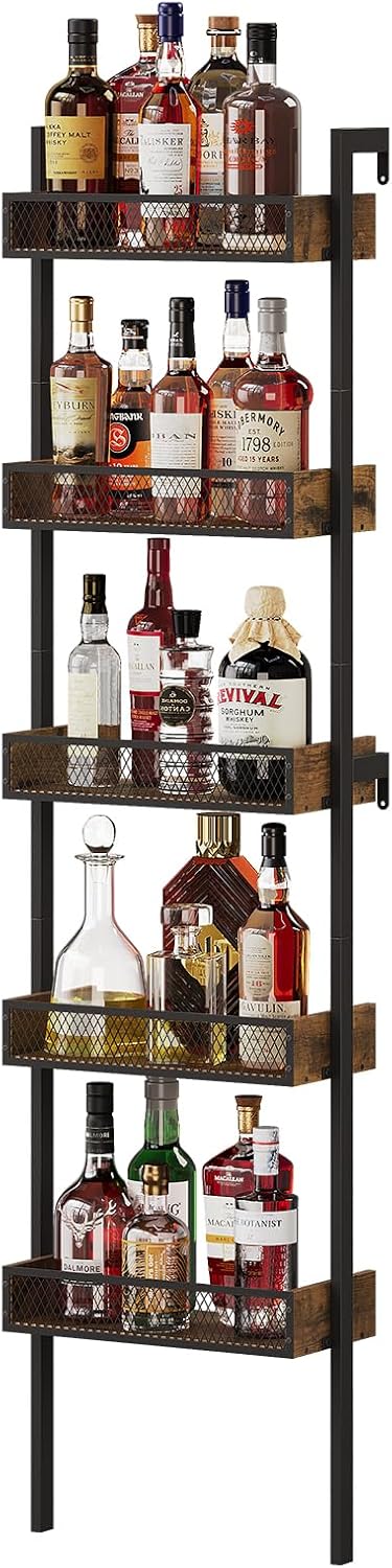 VEDECASA 5‑Stufiges Weinregal &amp; Liquor Stand – Freistehendes Flaschenregal &amp; Wand‑Display Regal für