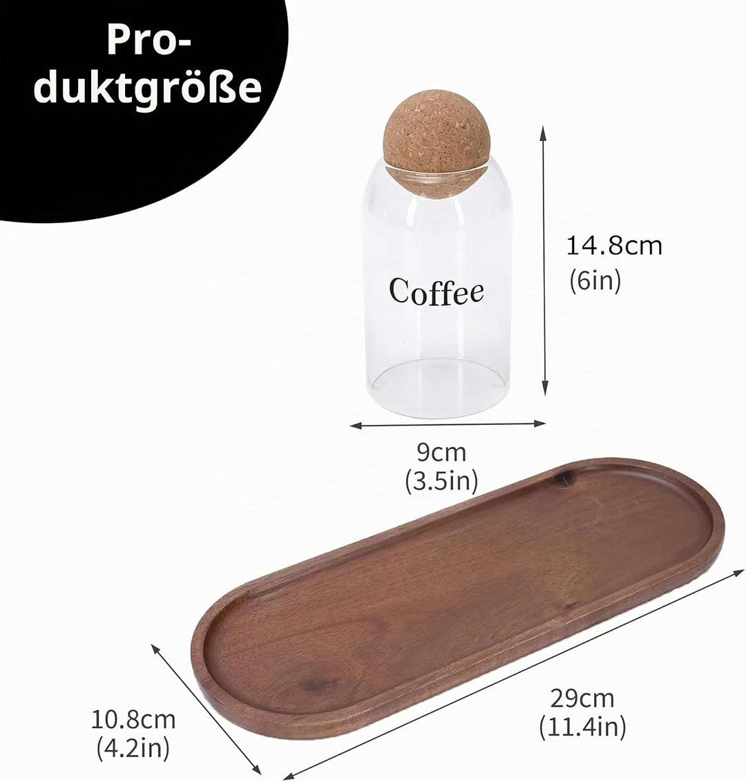 Kaffeedose 500ml 3er Set Enthält Kaffeebehälter, Teedose und Zuckerdose Glas, Kaffeebohnen Behälter