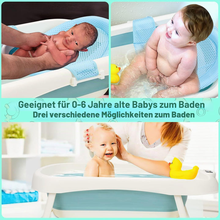 50L Baby Badewanne mit Anti Stütze und Echtzeit-Temperaturmessung, Faltbare Babywanne für Babys 0-6