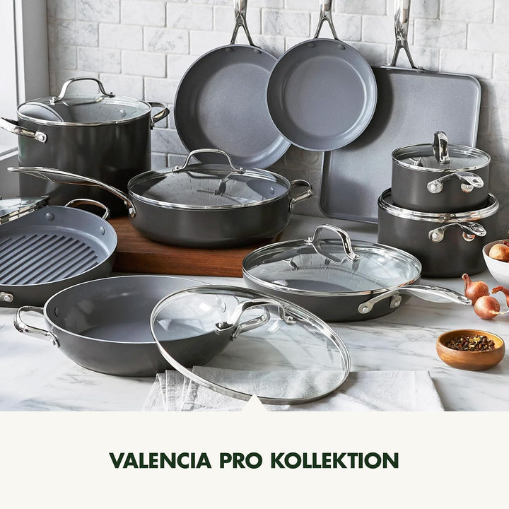 GreenPan Valencia Pro Harteloxierte Gesunde Keramik Antihaft 28 cm Bratpfanne mit Deckel, PFAS-frei,