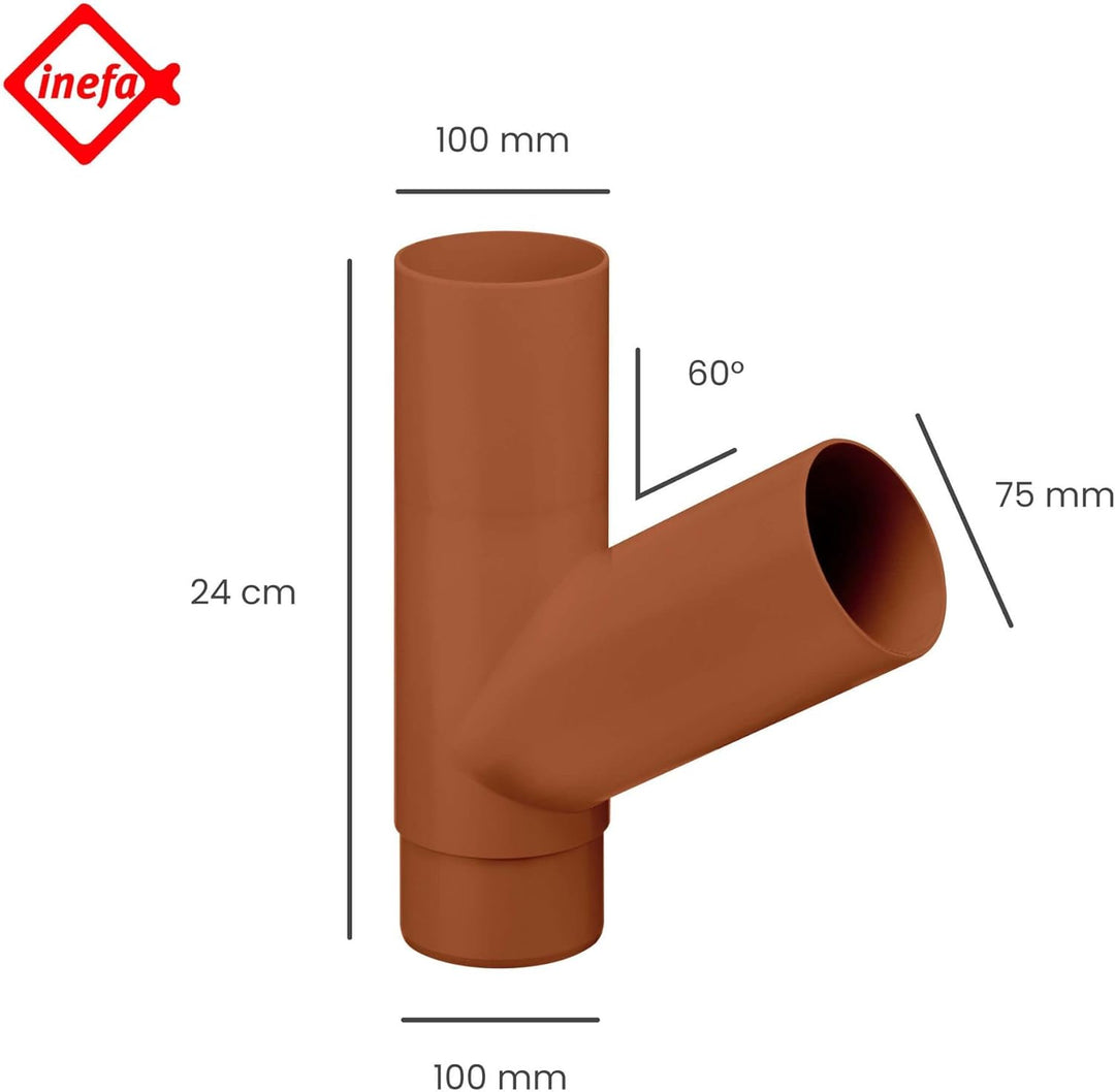 INEFA Abzweiger Fallrohr 60 Grad, PVC DN 100/75 Braun Zubehör Fallrohr Kunststoff, einfache Steckmon