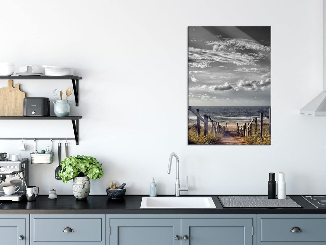 Pixxprint Glasbild | Wandbild aus Echtglas | Weg zum Strand am Meer | 70x100 cm | inkl. Aufhängung u