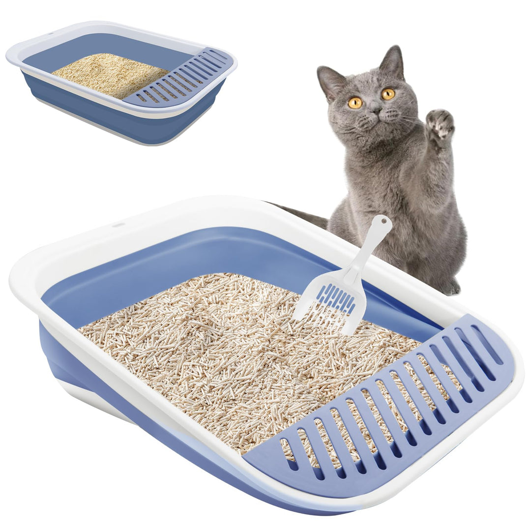 Katzenklo Reisetoilette Faltbare Flache, Katzentoilette Niedrig Einstieg | Blau Katzenklo Kätzchen m