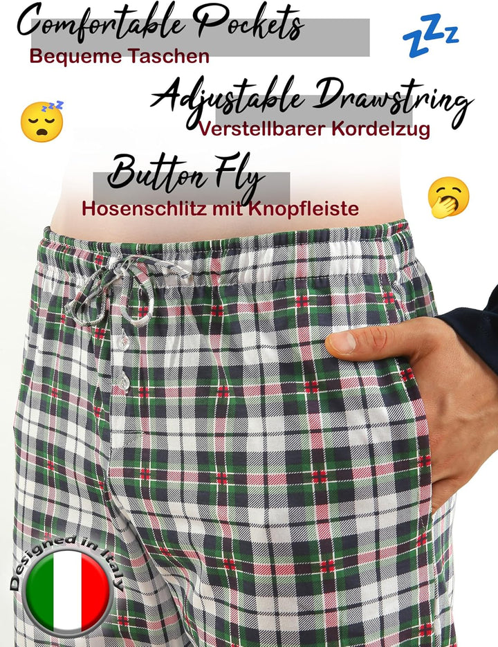 sesto senso Herren Schlafanzug Lang Baumwolle Pyjama Langarm Shirt mit Tasche Pyjamahose Zweiteilig