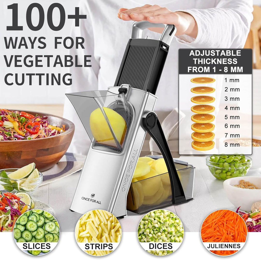 ONCE FOR ALL Upgrade Safe Mandoline Slicer Plus, grössere Grösse, verstellbarer Gemüse- und Lebensmi