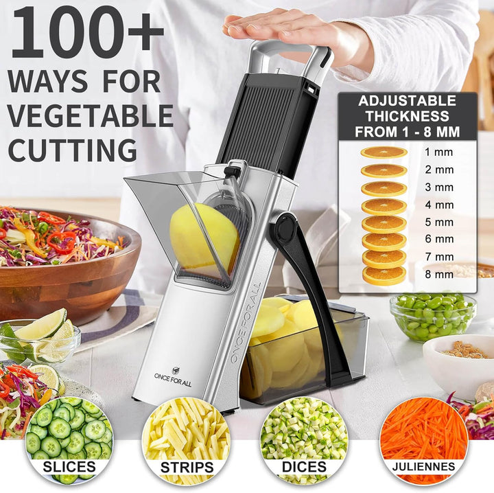 ONCE FOR ALL Upgrade Safe Mandoline Slicer Plus, grössere Grösse, verstellbarer Gemüse- und Lebensmi