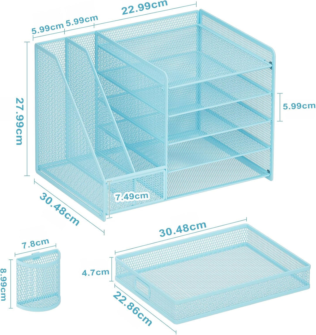 Marbrasse Schreibtisch Organizer mit Aktenhalter, 5 Ebenen Papier Briefablage mit Schublade und 2 St