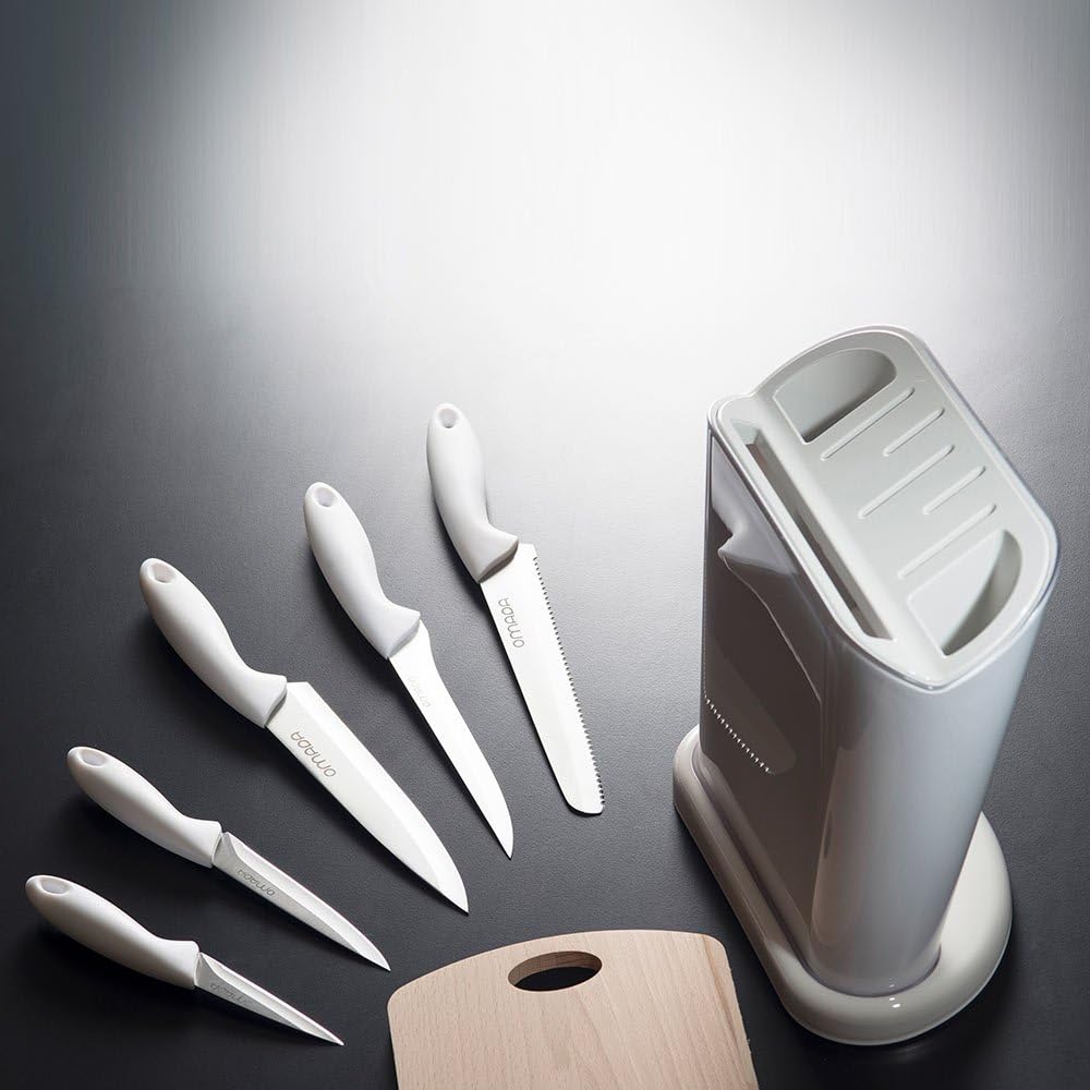 Omada Design Messerblock aus Polypropylen, Made in Italy, multifunktionaler Messerhalter mit Satz 5