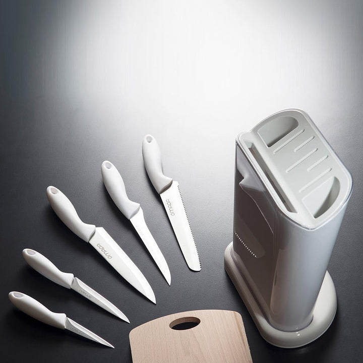 Omada Design Messerblock aus Polypropylen, Made in Italy, multifunktionaler Messerhalter mit Satz 5