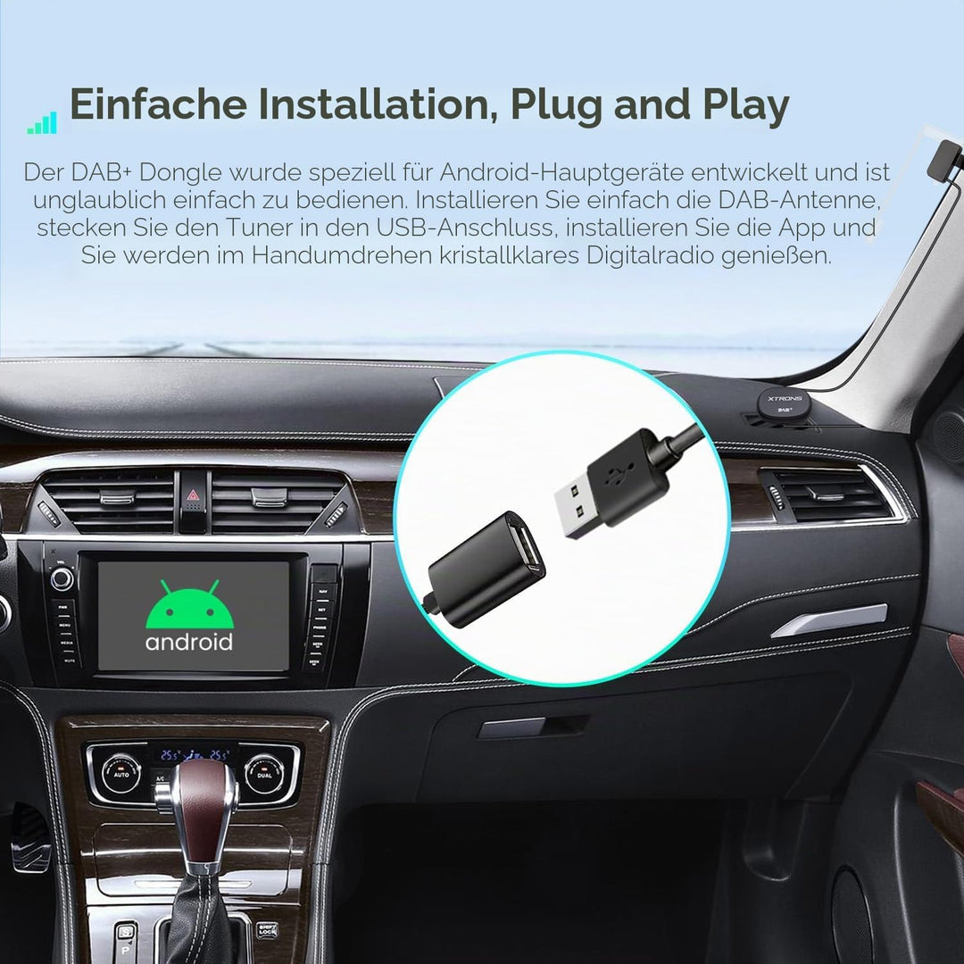 XTRONS Ultraleichter DAB+ Digitalradio-USB-Dongle für Android-Autoradio, unterstützt grosse Programm