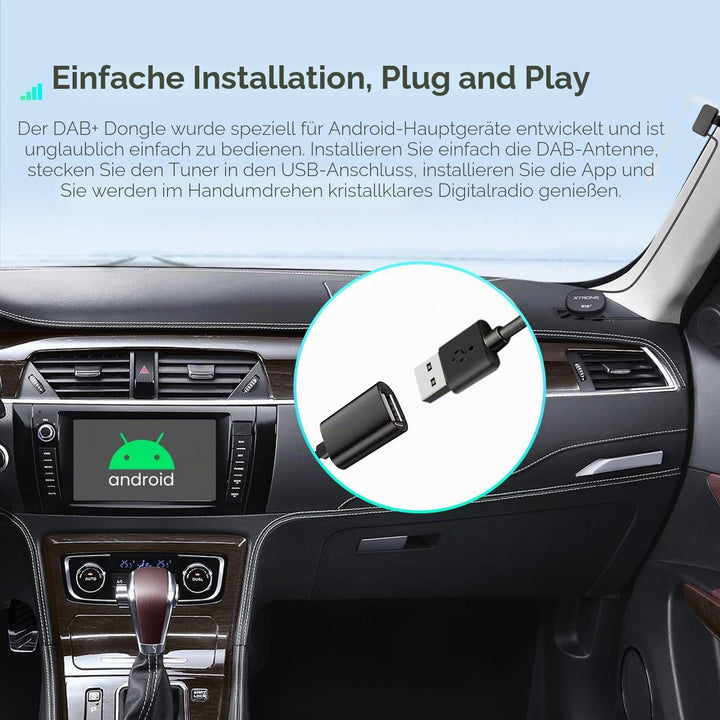 XTRONS Ultraleichter DAB+ Digitalradio-USB-Dongle für Android-Autoradio, unterstützt grosse Programm
