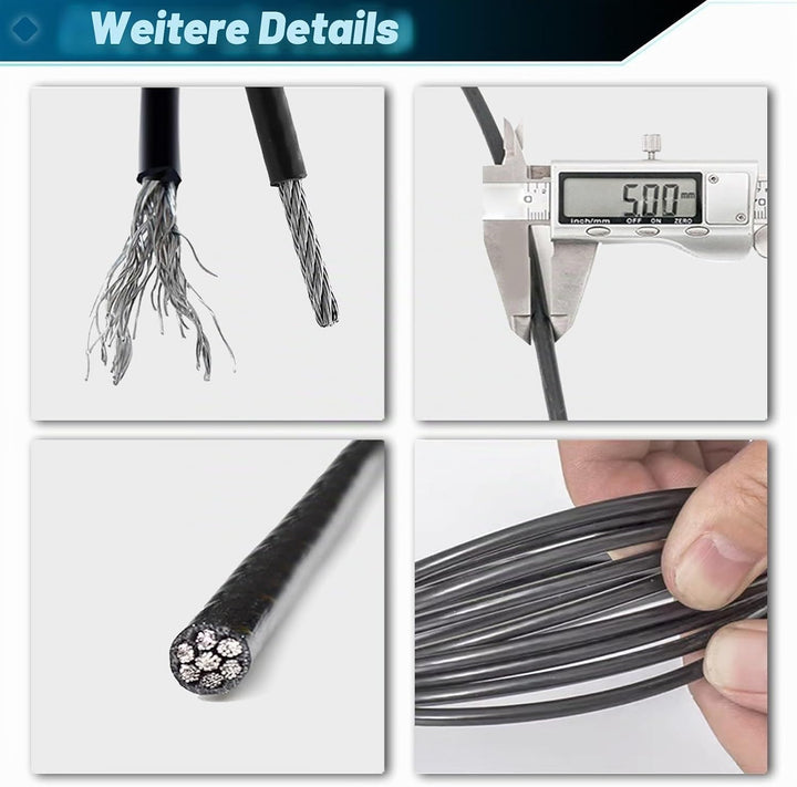 BBYPP 10m/ 15m/ 20m/ 25m Gym Kabel Draht, 5mm Stahlseil PU ummantelt Fitnessgerät für Home Gym Rieme