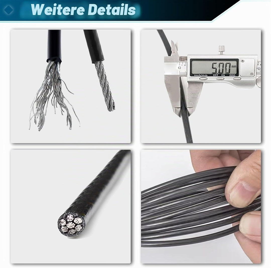 BBYPP 10m/ 15m/ 20m/ 25m Gym Kabel Draht, 5mm Stahlseil PU ummantelt Fitnessgerät für Home Gym Rieme