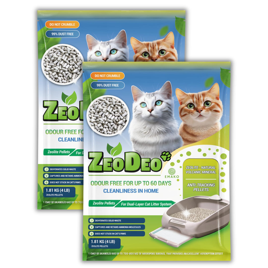 ''ZeoDeo''-Natural Zeolite Cat Litter Pellets for dual-Layer cat Litter Systems. 2 Packs x 1.81 kg (