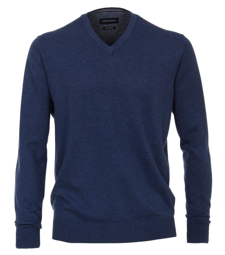 CASAMODA Herren Pullover mit V-Ausschnitt unifarben Elastischer Bund S 144 Blau, S 144 Blau