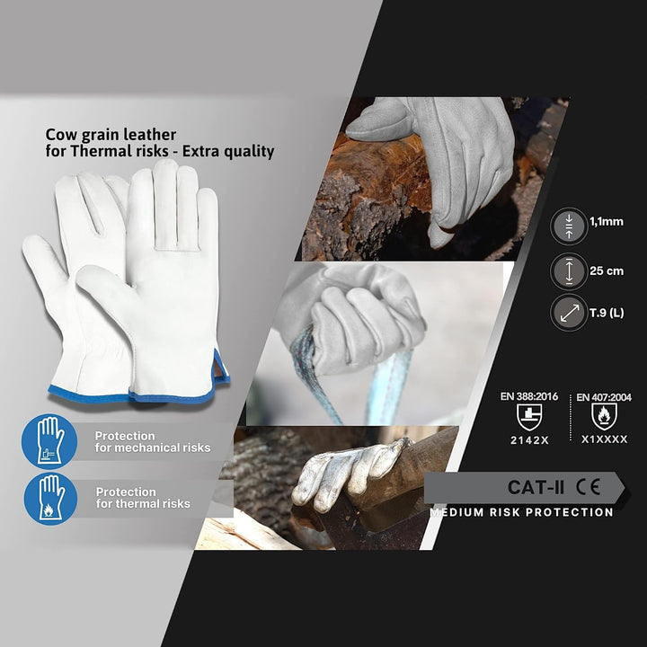 DOJA Barcelona | Leder Arbeitshandschuhe | 24 Paar | Arbeitshandschuhe Grösse 9 / L | Leder | Handsc