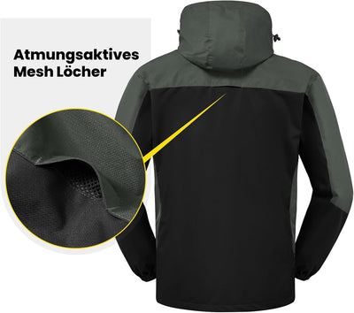 donhobo Herren Regenjacke Wasserdicht Atmungsaktiv Winddichte Funktionsjacke Outdoor Wanderjacke Sof