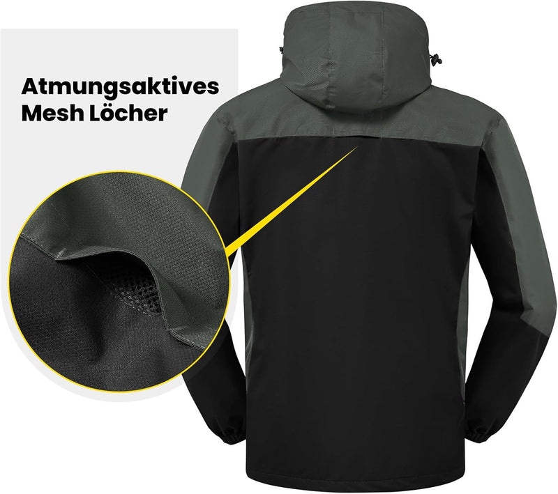 donhobo Herren Regenjacke Wasserdicht Atmungsaktiv Winddichte Funktionsjacke Outdoor Wanderjacke Sof