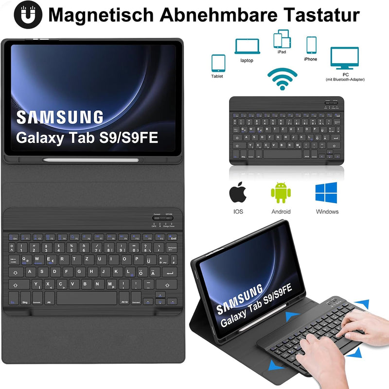 FOGARI Samsung Galaxy Tab S9 FE Tastatur Hülle | Samsung Galaxy Tab S9 Tastatur Hülle | QWERTZ Deuts
