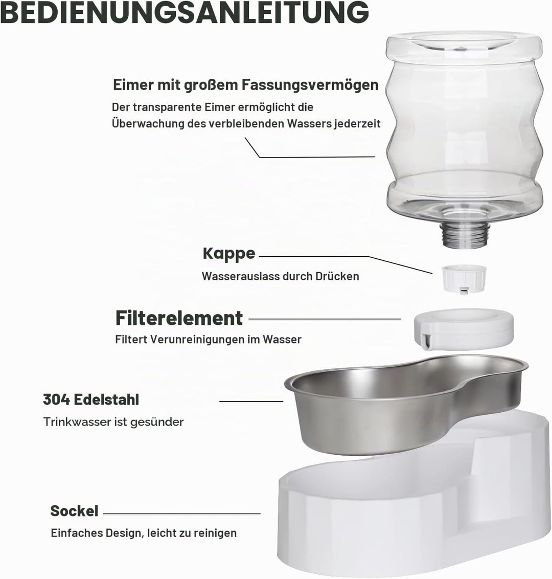 Sfozstra 【Automatischer Schwerkraftspender für Katzen】4L Weiss Edelstahl Wassernapf Feeder - Ideal f