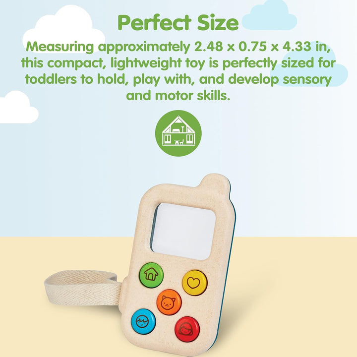 PlanToys Mein erstes Handy - Kinder Handy aus Holz - Kindertelefon mit Lupenbildschirm - mit Handsch
