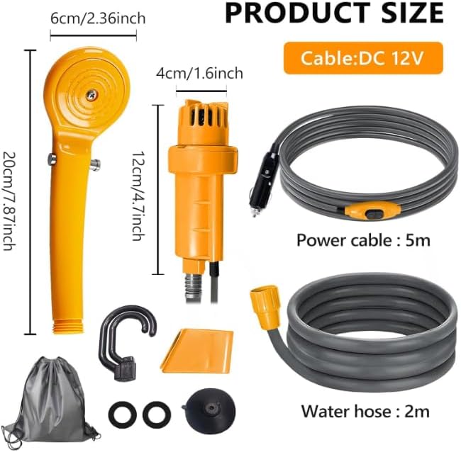 PORFOYO Campingdusche 12V, Tragbare Campingdusche Mit Pumpe, Camping Dusche Mobile Duschen Set Mit D