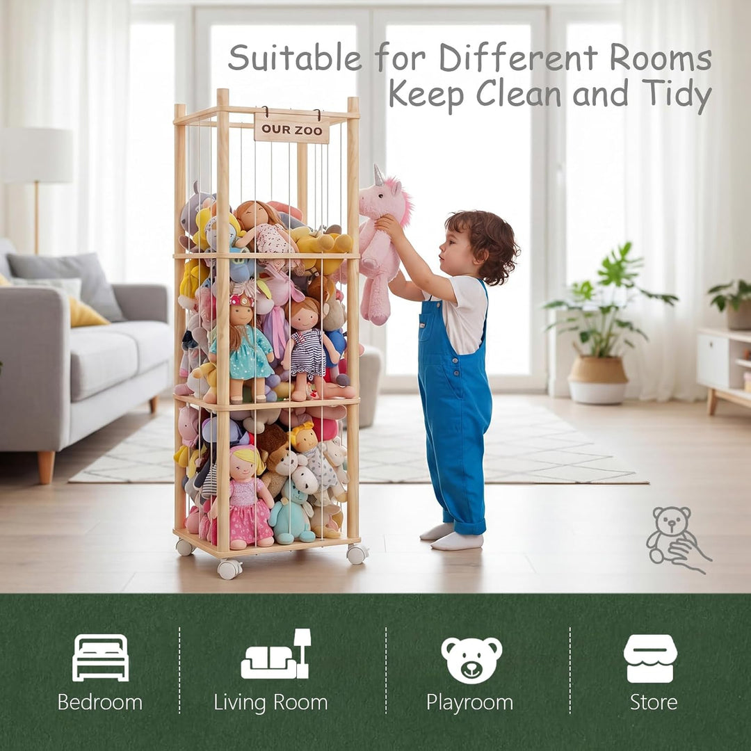 360°Drehbar Kuscheltier Aufbewahrung-Robuste Stofftier Aufbewahrung-Holz Kuscheltier Organizer-Stuff