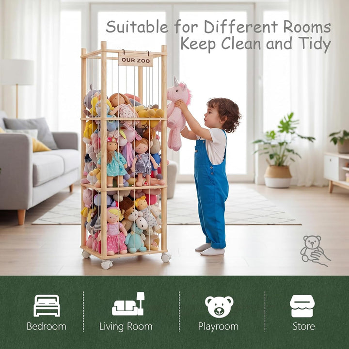 360°Drehbar Kuscheltier Aufbewahrung-Robuste Stofftier Aufbewahrung-Holz Kuscheltier Organizer-Stuff