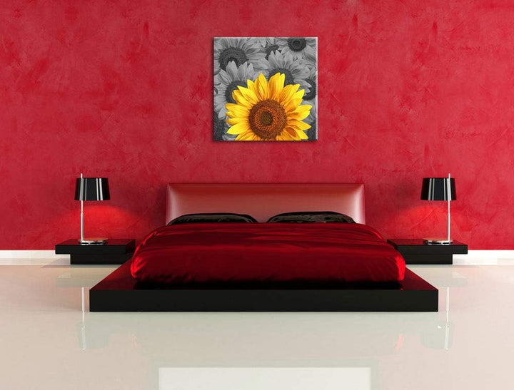 Pixxprint schöne Sonnenblumen als Leinwandbild | Grösse: 70x70 cm | Wandbild | Kunstdruck | fertig b