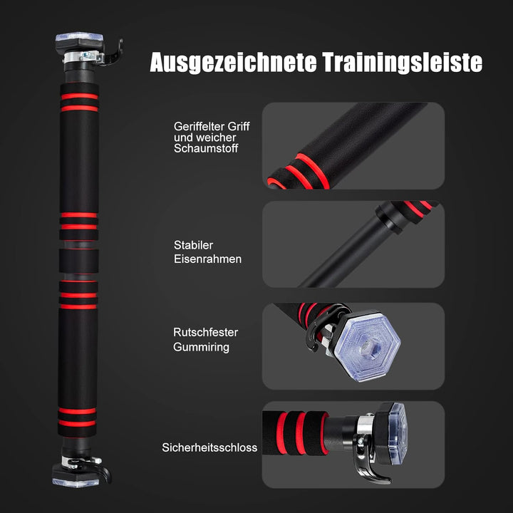 GOPLUS Klimmzugstange für Türrahmen ohne Schrauben, 65-100 cm verstellbare Trainingsstange mit Schlö