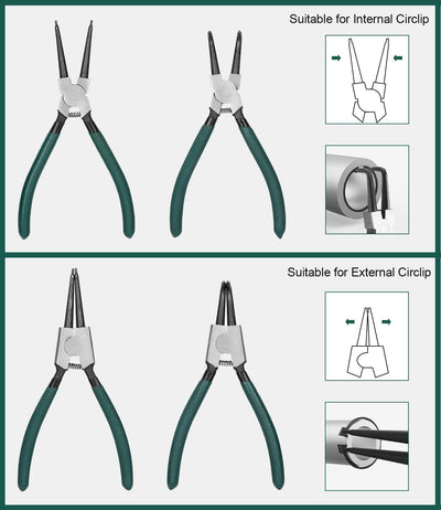 LEAZZLE 4 Stück 180mm Sprengringzangen Set, Sicherungsringzange Set mit Tasche, Gerade Sicherungsrin