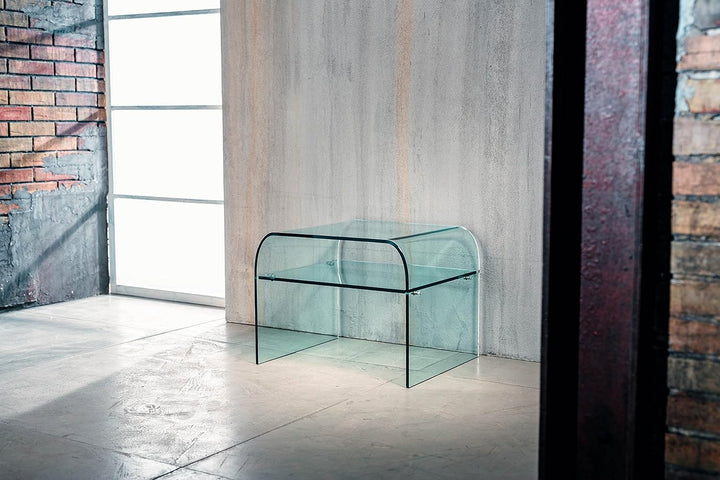 IMAGO FACTORY Dream Nachttisch aus Glas, gewölbt, transparent, mit Ablagefläche, für Wohnzimmer, Ein