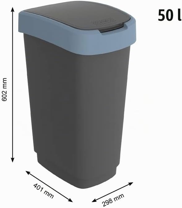 Rotho Twist 3er-Set Mülleimer 50l mit Deckel, Kunststoff (PP) BPA-frei, schwarz/blau, 3x 50l (40.1 x