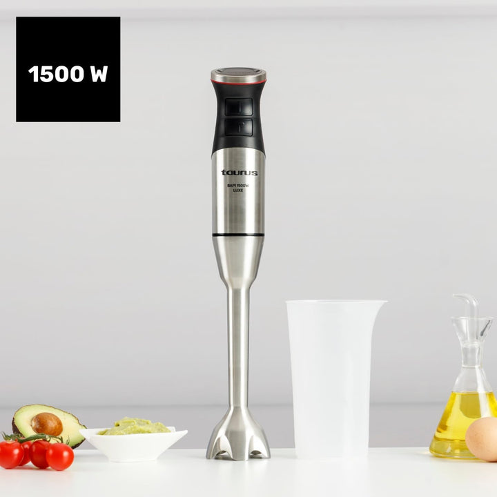 Taurus – Stabmixer 1500W | 20 Geschwindigkeiten + TURBO | Edelstahlklingen | Spritzschutzglocke | Er