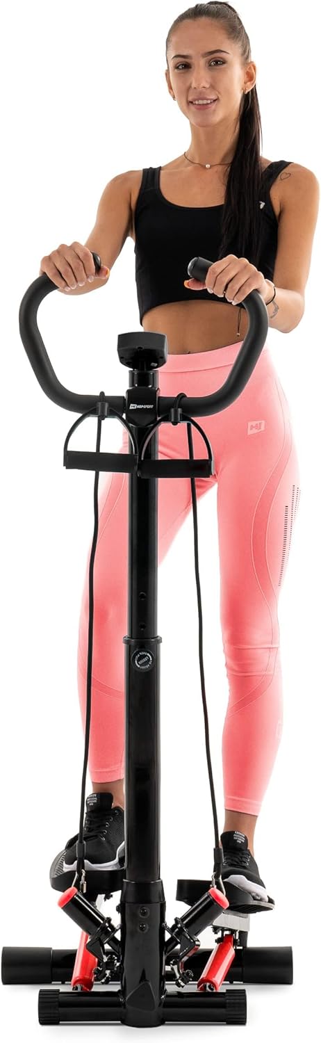 Hop-Sport Swing Side Stepper HS-055S mit verstellbarem Haltegriff Trainingsbändern Computer verstell