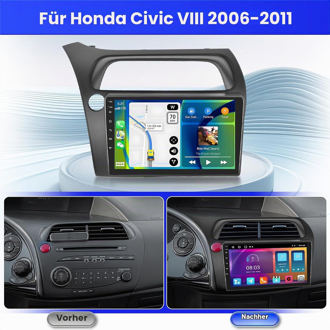 Radio für Honda Civic VIII 2006-2011 Android 15 2+64G mit Wireless CarPlay Android Auto, 9 Zoll Bild