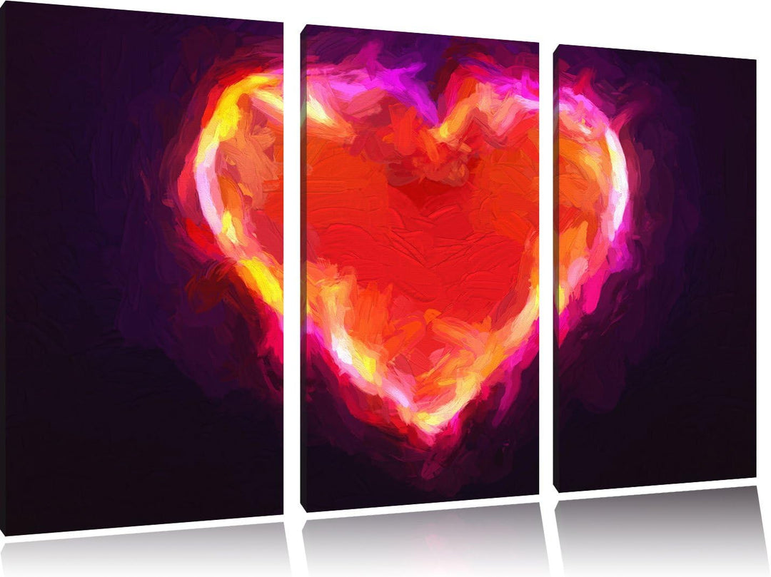 Pixxprint Herz aus Feuer Pinsel Effekt 3-Teiler Leinwandbild 120x80 Bild auf Leinwand