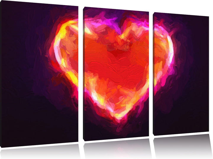 Pixxprint Herz aus Feuer Pinsel Effekt 3-Teiler Leinwandbild 120x80 Bild auf Leinwand