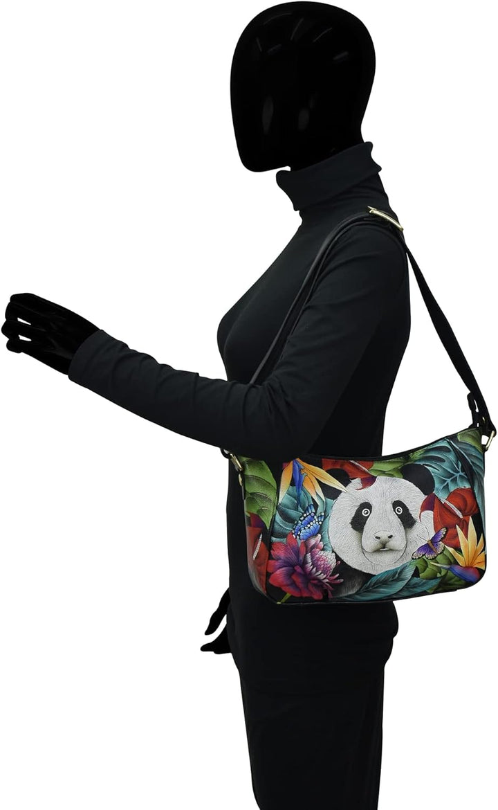 Anuschka Handbemalte Hobo Schultertasche aus Echtleder Happy Panda, Happy Panda