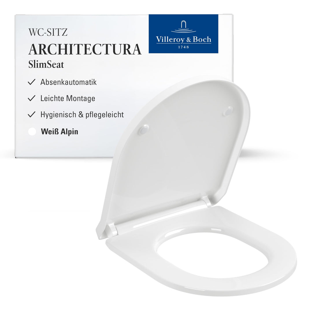 Villeroy & Boch Architectura SlimSeat WC-Sitz - Toilettendeckel mit Absenkautomatik - Abnehmbarer, b