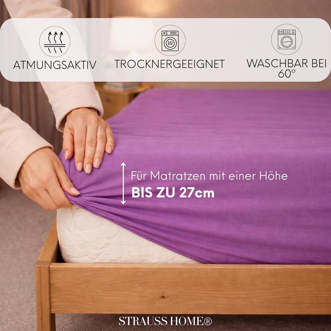 Strauss Home ® Jersey Spannbettlaken Spannbetttuch Bettlaken 100% Baumwolle 180x200-200x200 cm (Pfla