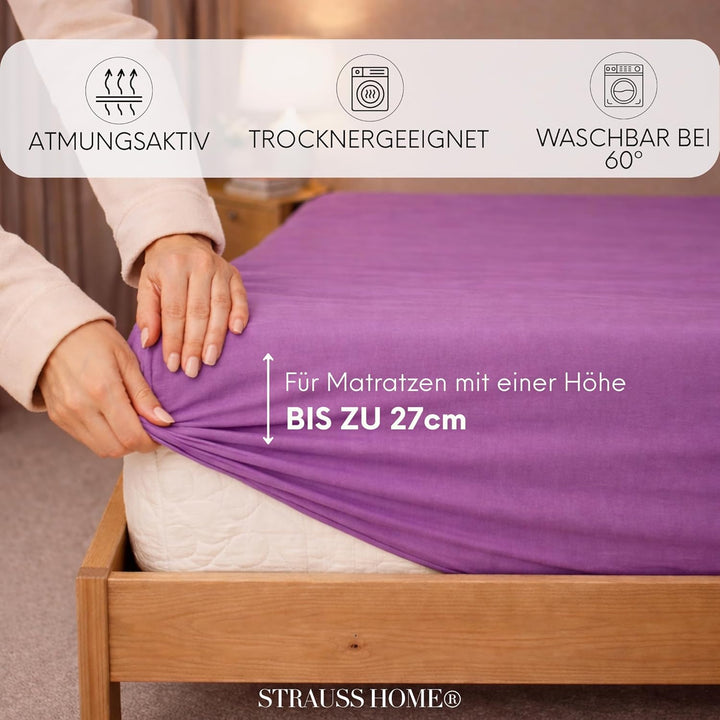 Strauss Home ® Jersey Spannbettlaken Spannbetttuch Bettlaken 100% Baumwolle 180x200-200x200 cm (Pfla