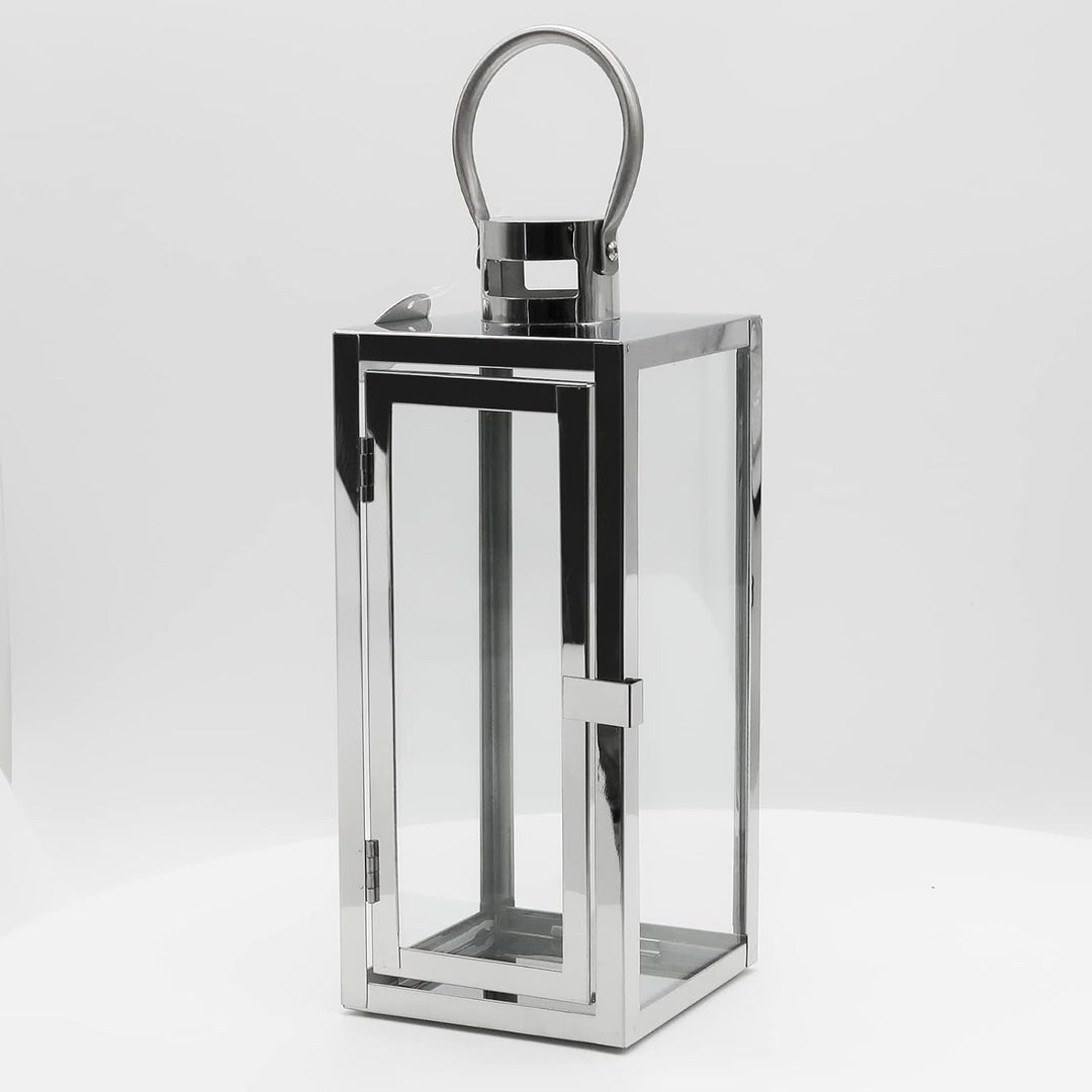 Dekovita 30cm Laterne aus Edelstahl - Gartenlaterne mit Glas-Scheiben und Henkel - Metall Deko-Later