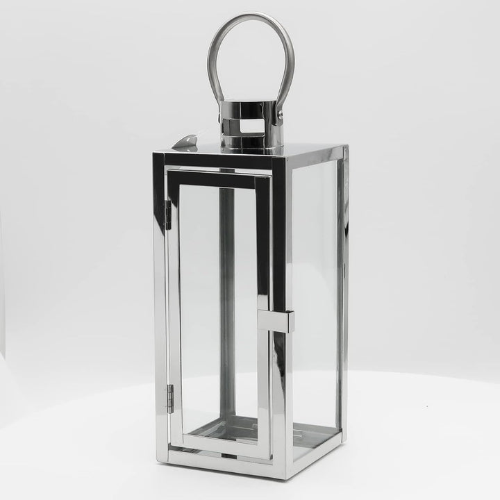 Dekovita 30cm Laterne aus Edelstahl - Gartenlaterne mit Glas-Scheiben und Henkel - Metall Deko-Later